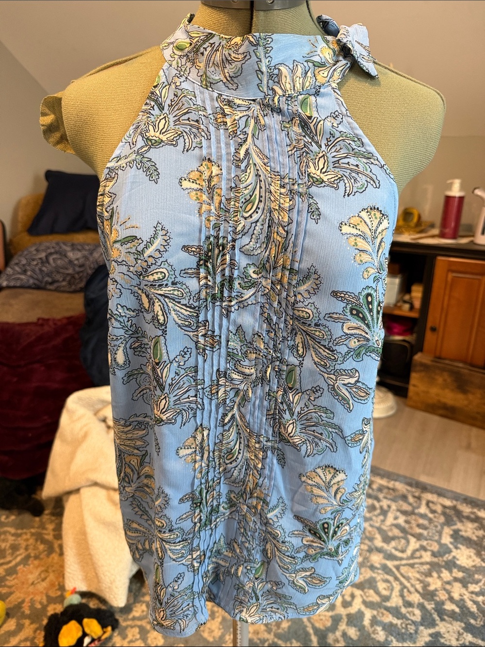 Joie Light Blue Paisley Shoulder Tie Blouse